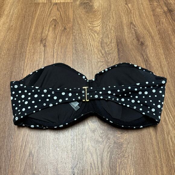 Victoria's Secret Black White Polka Dot Bandeau Twist Front Bikini Top Size 38D - Picture 2 of 8